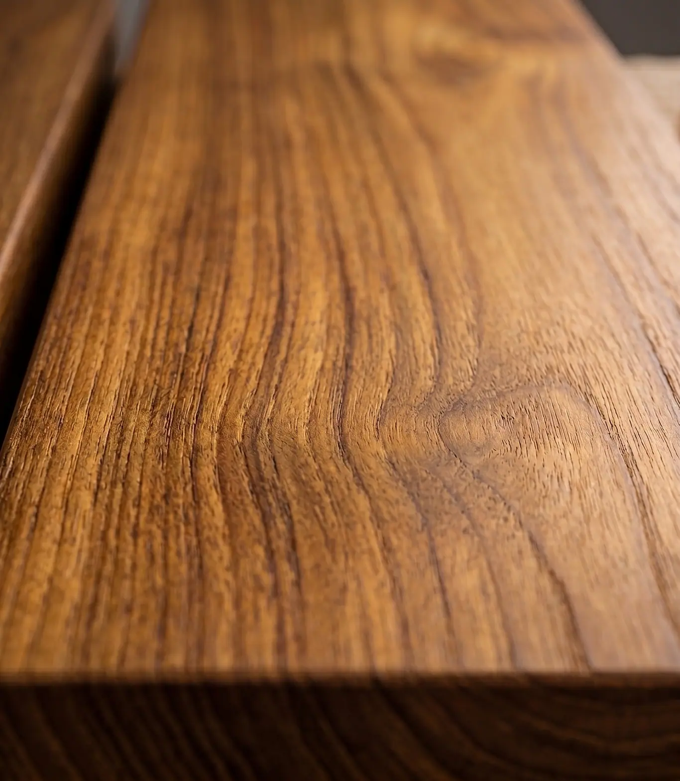 Close-up of one of the two comparison samples, with the warm grain in raking light